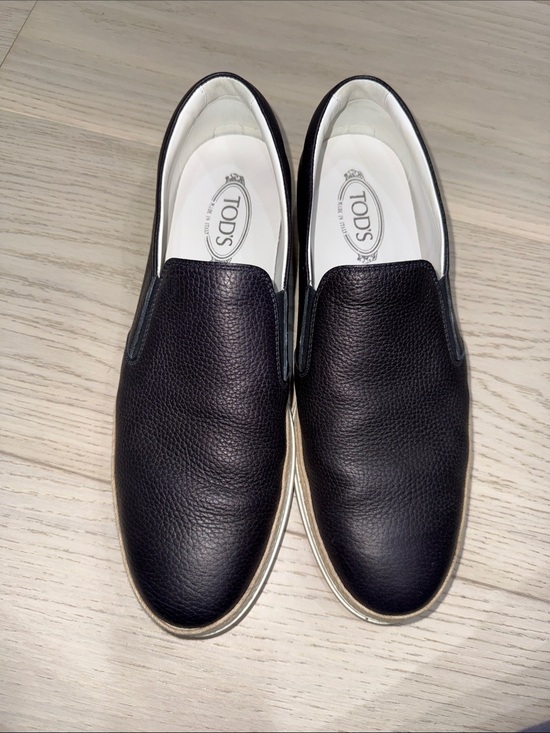 Tod\'s Dark Navy Black Espadrille Pebbled Leather Slip-On Shoes main image 7